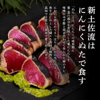 KGP027　緊急支援 人気海鮮 芸西村厳選1本釣り本わら焼き「芸西村本気極カツオのたたき（2～3人前）×2節、銀象ソルト+有機無添加土佐にんにくぬた、タレ付き」かつお タタキ 海鮮 藁焼き 鰹 塩 