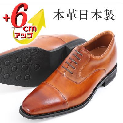 ふるさと納税 大和郡山市 牛革内羽根ストレートチップ 6cmアップシークレットシューズ No.1301 キャメル 23.5cm