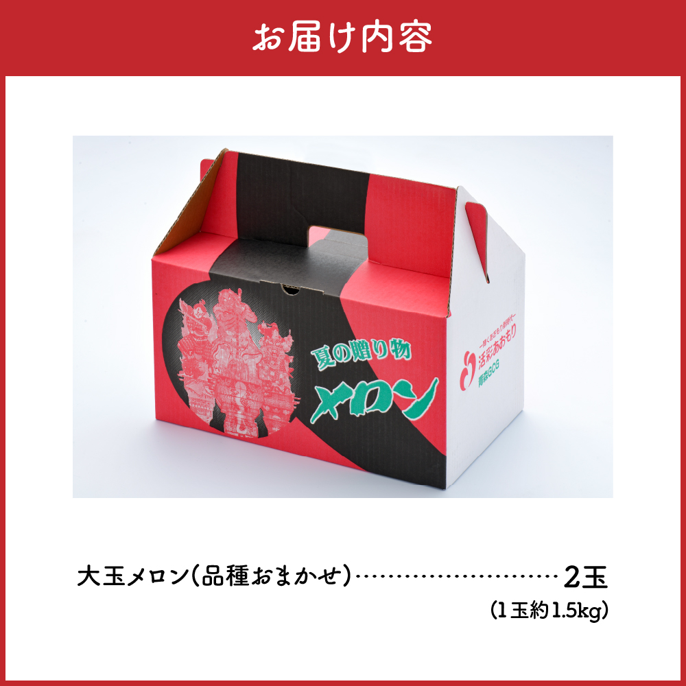 【2026年8月下旬発送】青森県津軽産 メロン 大玉 2個 品種おまかせ ≪贈答規格≫【青森メロン】