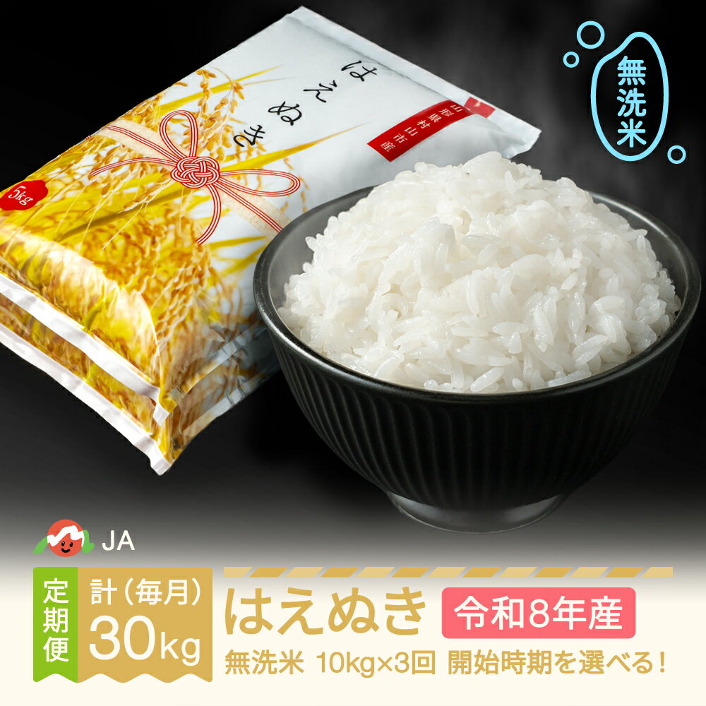 【ふるさと納税】【先行予約】新米 米 はえぬき 毎月定期便 10kg×3回 無洗米 令和8年産 2026年産 山形県村山市産 送料無料