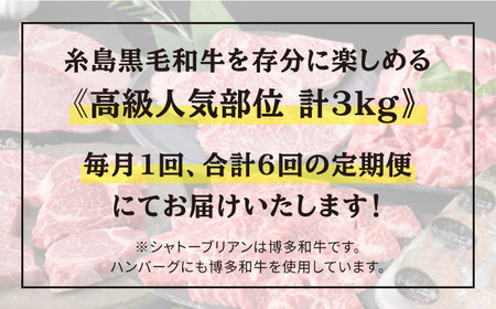 【人気部位定期便】糸島黒毛和牛（博多和牛）セット全6回（月1回） 2人前 約3kg 糸島ミートデリ工房 《糸島》[ACA110] ステーキ ヒレ ヒレ肉 フィレ ヘレ 牛肉 赤身 黒毛和牛 和牛 ステ