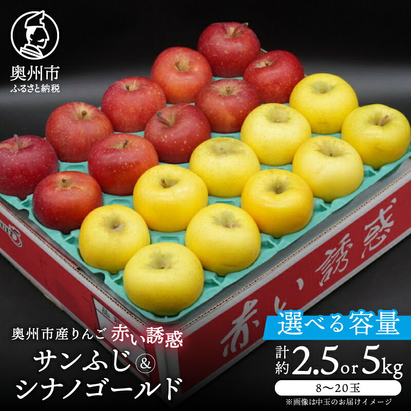 【ふるさと納税】 奥州市産りんご 赤い誘惑「サンふじ＆シナノゴールド」選べる容量 2.5kg 5kg 1箱 りんご 林檎 サンフジ シナノゴールド フルーツ 果物 優品 秀品 食べ比べ セット 期間限定 数量限定 自宅用 家庭用 贈答 ギフト [AQ081]