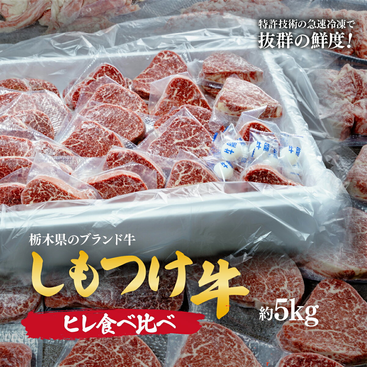 【ふるさと納税】しもつけ牛 シャトーブリアンを含むヒレ1頭分の食べ比べ約5kg | 牛肉 肉 お肉 ヒレ シャトーブリアン シャブリ ステーキ 焼肉 産地直送 国産牛 交雑 赤身 霜降り 希少 旨み 熟成 急速冷凍 テクニカン スキンパック 真空包装 コトラミート 栃木県 茂木町