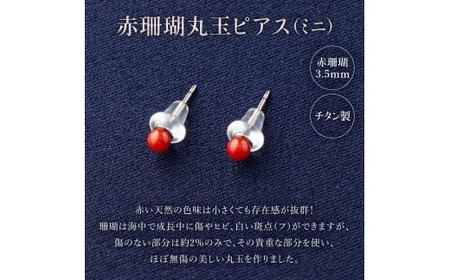 【ケンセン35】赤珊瑚 丸玉ピアスミニ / チタン｜室戸 ブランド ピアス