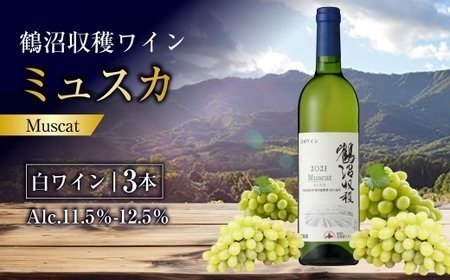 鶴沼収穫ワイン 【 ミュスカ 】 白ワイン3本セット アルコール11.5％-12.5％ マスカット オレンジ バラ 酸味 お酒 酒 洋酒 アルコール 白ワイン 国産 北海道産 ぶどう