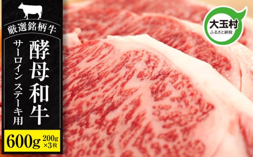 《寄附額改定》 あだたら酵母和牛 サーロインステーキ 600g（200g×3枚）【 黒毛和牛 ・ 国産 】 牛肉 和牛 焼肉 鉄板焼 ギフト 福島県 大玉村 【 02113 】
