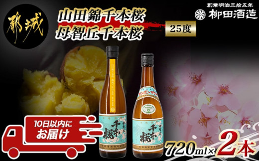 
【柳田酒造】山田錦千本桜・母智丘千本桜(25度)720ml×2本 ≪みやこんじょ特急便≫_AA-0751_(都城市) 本格芋焼酎 べにはるか 熟成 お湯割 ロック ソーダ割 伝統製法 老舗 家飲み 宅飲み 定番焼酎
