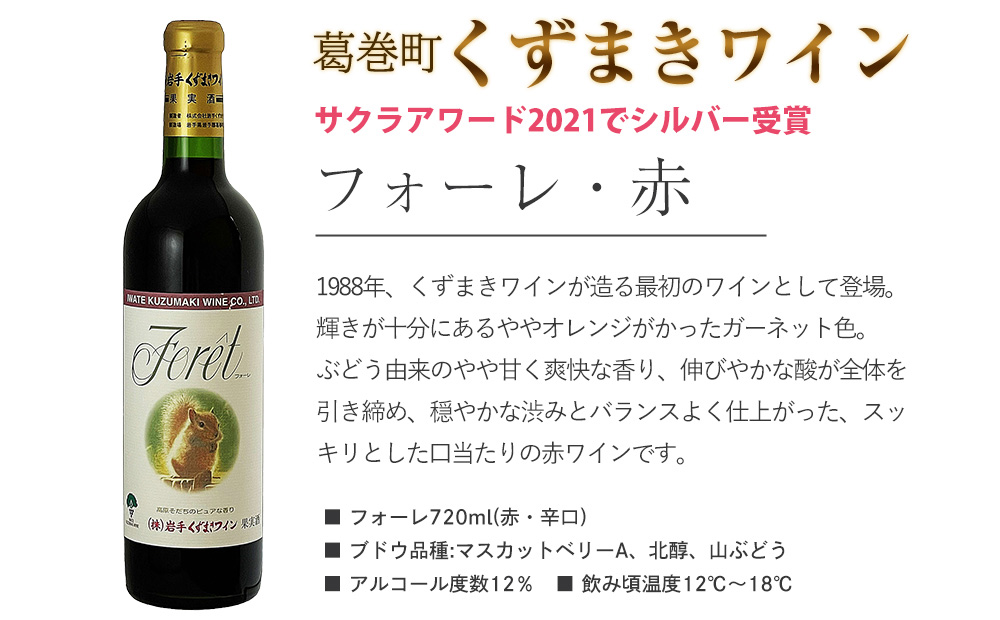 矢巾町・葛巻町共通返礼品　受賞歴ワイン「フォーレ赤720ml」と短角牛ハンバーグセット【3個／4個／6個】