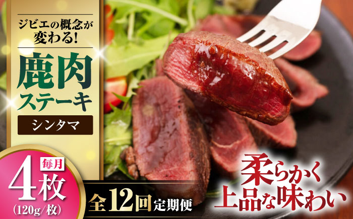 
【全12回定期便】鹿肉 シンタマ120g×4枚 《喜茂別町》【EBIJIN】 ジビエ 鹿 シンタマ 希少部位 ステーキ ステーキ用 赤身 冷凍 冷凍配送 [AJAO047]
