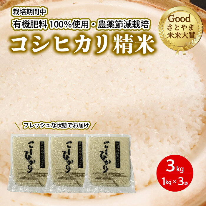【ふるさと納税】コシヒカリ精米3kg（1kg×3パック） おこめ 白米 パック ご飯 ごはん こしひかり 191001