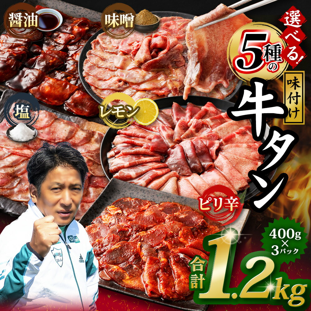 【ふるさと納税】選べる5種の味付け牛タン 400g×3P 計1.2kg 塩味 レモン味 醤油味 味噌味 肉 お肉 牛 牛タン タン 焼くだけ 時短 おかず 味付 熊本 九州 冷凍 熊本県 水上村 送料無料