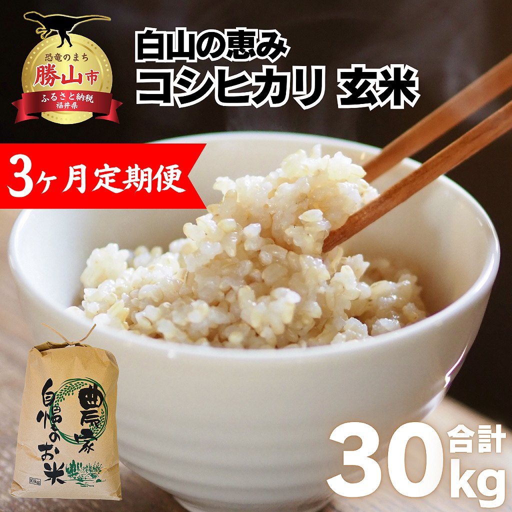 【ふるさと納税】【先行予約】《定期便3回》家事をもっと楽に！ 令和7年産 新米 コシヒカリ定期便（玄米）10kg×3回（計30kg） / 新米 ブランド米 米 ごはん コシヒカリ 10kg 1袋 国産 おすすめ 人気 福井県 勝山市 ※2025年10月上旬より順次発送