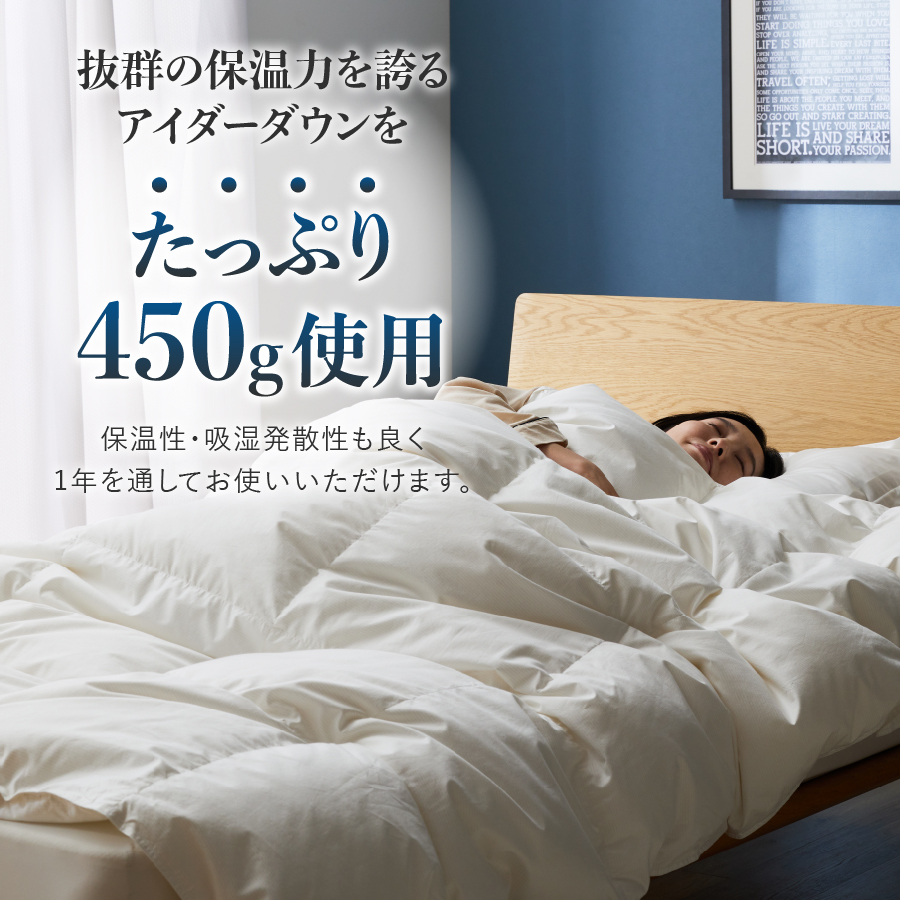 【甲州羽毛肌掛けふとん】銀の糸×アイダーダウン95％ (セミダブル / アイボリー) お任せカバー付き 羽毛布団
