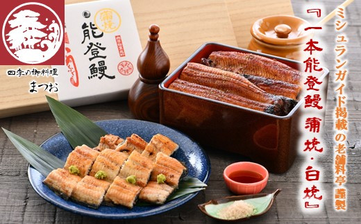 うなぎ 国産 白焼き 蒲焼き セット 計 2尾 ミシュラン掲載の老舗料亭『まつお』の一本能登鰻 国産うなぎ 鰻 うなぎ 国産うなぎ 白焼 わさび 醤油 珠洲 の 塩 付き 能登を味わう ふっくら 美味しい 能登うなぎ 無投薬 うなぎ国産白焼き ふるさと納税 肉厚