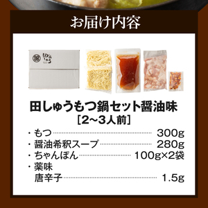 田しゅうもつ鍋セット醤油味2～3人前_もつ鍋 セット  醤油味 田しゅう 味噌 醤油 ちゃんぽん麺 めん 出汁 牛もつ 博多 郷土料理 国産牛  牛もつ鍋 博多もつ鍋 福岡県 久留米市 お取り寄せ お