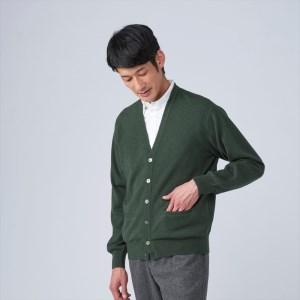 日本製 カシミヤ100% カーディガン グリーン Sサイズ [2637]