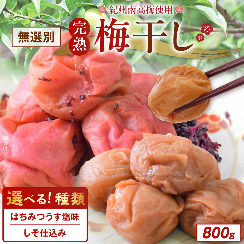 【ふるさと納税】梅干し 800g 無選別 紀州南高梅使用 選べる 種類 はちみつうす塩味 しそ仕込み 完熟梅干し はちみつ うす塩味 しそ 完熟 紀州 南高梅 梅本来の味 後味良い 漬物 ご飯のお供 朝食 お弁当 おかず 和歌山県 湯浅町 送料無料