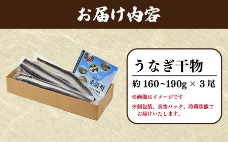 国産 うなぎ 干物 約160～190g × 3尾 (計約480～570g) 鰻漁師が厳選！ 皮はパリッ！ 身はジューシー！ グリルで調理簡単 冷凍 【ウナギ 鰻】[m61-d001]