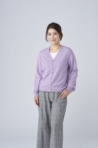 日本製 カシミヤ100% レディース Vカーディガン ラベンダー 2Lサイズ [2668]