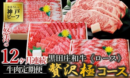 【神戸牛・年間定期便】黒田庄和牛ロース贅沢極コース (600-2)【冷蔵】