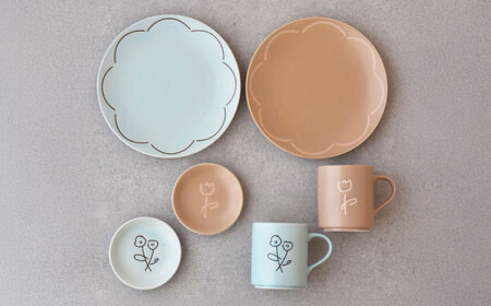 【美濃焼】miBRAND TRICK FLOWER 食器６点セット（ブラウン/ブルー）色が選べる【見谷陶器】ペアセット 豆皿 中皿 マグカップ[MCG066]