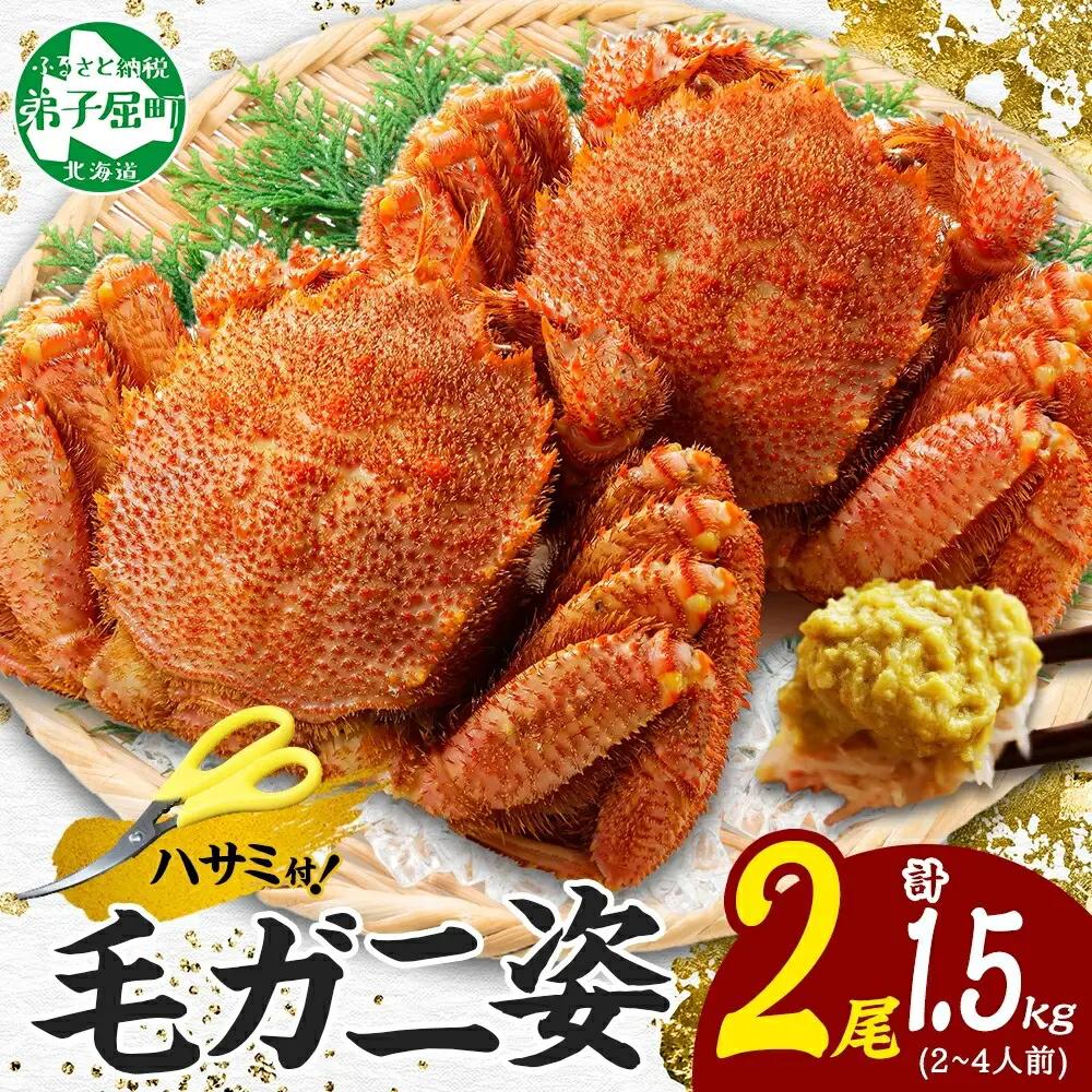 蟹 毛蟹 2尾 計1.5kg前後 食べ方ガイド・専用ハサミ付 カニ かに 蟹 海鮮 ボイル 送料無料 北海道 弟子屈町 3336