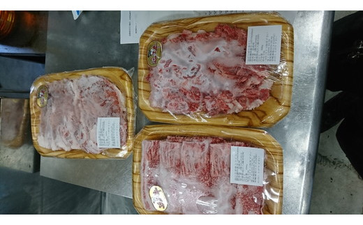 
            近江牛三種セット【1.5㎏（肩バラ500ｇ、赤身スライス500ｇ、切り落とし500ｇ）】【AC04W】
          