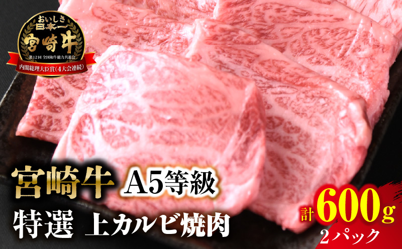 【新鮮チルド】宮崎牛特選 上カルビ焼肉 合計600g（2パック）