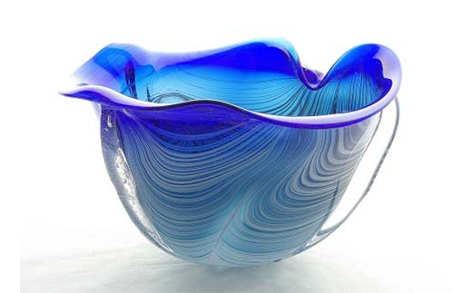 ＜ガラス作家 池本美和＞花入れ「Water Moon」No1 青 吹きガラス 硝子 ガラス 花器 花瓶 池本美和 贈り物 ギフト  工芸品 F6L-508