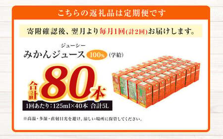 【2回定期便】 ジューシー みかんジュース 100％ （学給） 125ml×40本 みかん ミカン 蜜柑 ジュース オレンジジュース 飲料 紙パック 国産 熊本県