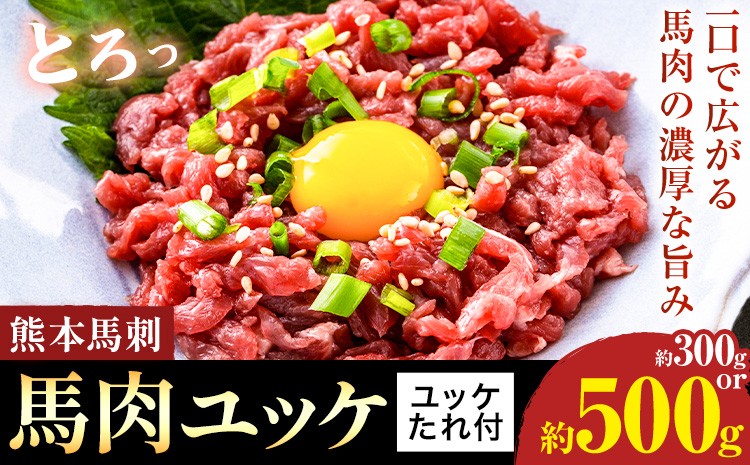 
                  熊本 馬刺し 馬肉ユッケ 選べる内容量 約300g 約500g ユッケたれ付き 合同会社トライウィン《90日以内に出荷予定(土日祝除く)》熊本県 菊池市 馬刺 刺身 馬肉 ユッケ たれ付き 小分け 個包装 冷凍 送料無料
                
