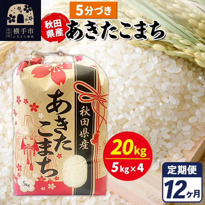 《定期便12ヶ月》あきたこまち 20kg【5分づき】令和7年産 秋田県産 こまちライン