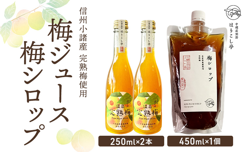 梅ジュース250ml×2本＆梅シロップ450ml×1個　中棚温泉　長野　信州　小諸