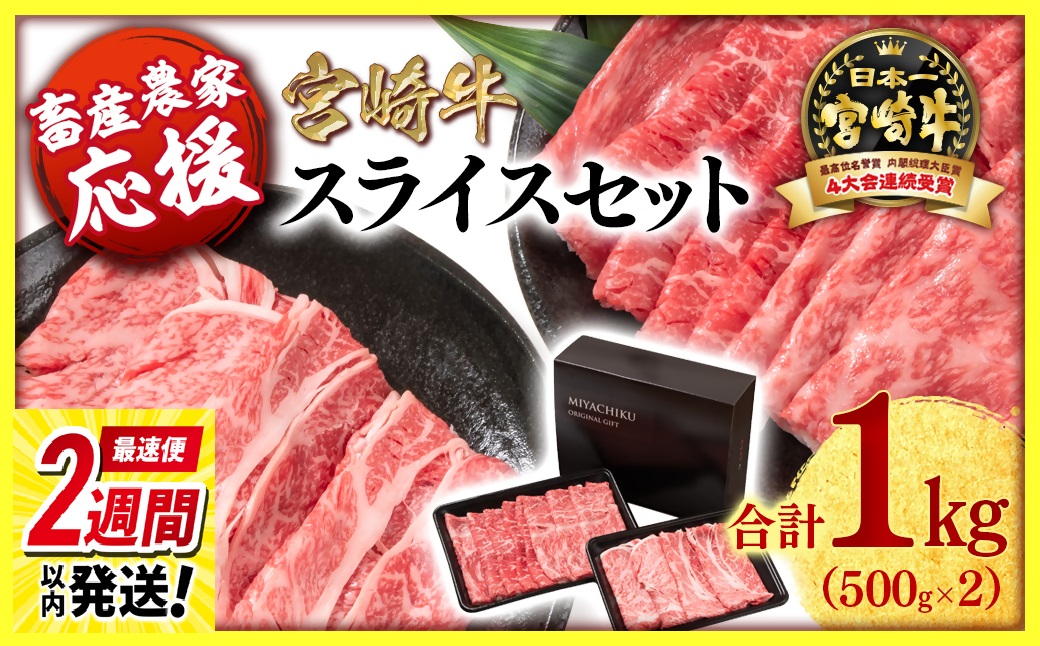 【最速便】【10月より寄附金額見直し】【畜産農家応援】宮崎牛モモ・肩ローススライスセット1ｋｇ　内閣総理大臣賞４連続受賞　ミヤチク〈1.8-20〉牛肉 肉 宮崎牛 黒毛和牛 宮崎県西都市