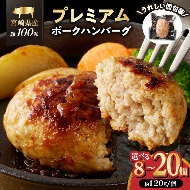 【ふるさと納税】個数が選べる！！ お家で本格ハンバーグ 宮崎県産 豚肉 プレミアム ハンバーグ 8個 10個 15個 20個 加工品 惣菜 簡単調理 真空パック 個包装 小分け おかず お弁当 おすすめ 記念日 宮崎県 都農町 送料無料