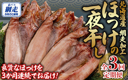 全3回 定期便 ホッケ一夜干し（3か月連続） 【 ふるさと納税 人気 おすすめ ランキング ほっけ ホッケ 干物 一夜干し 開き 魚 北海道産 お手軽 簡単 冷凍 絶品 定期便 オホーツク 北海道 網走市 送料無料 】 ABB150