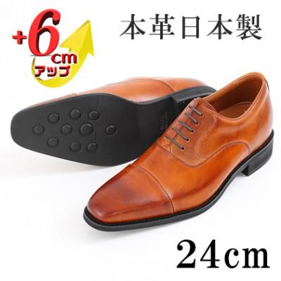 ふるさと納税 大和郡山市 牛革内羽根ストレートチップ 6cmアップシークレットシューズ No.1301 キャメル 24cm