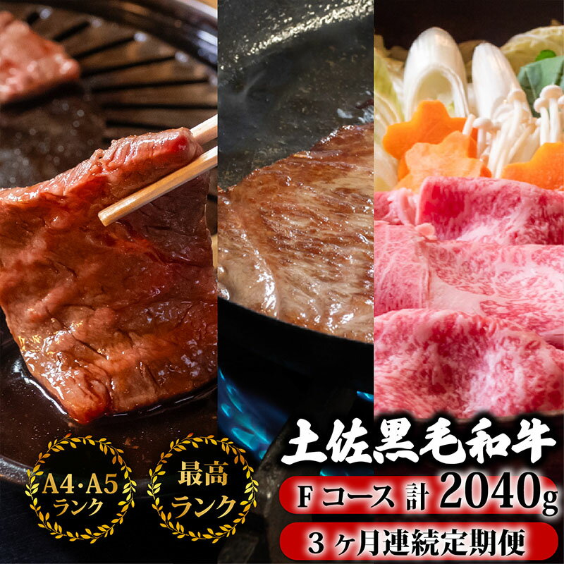 【ふるさと納税】 【3回定期便】土佐黒毛和牛 食べ比べ 2040g (計2kg以上) | Fコース 厳選 国産 和牛 すき焼き しゃぶしゃぶ ステーキ 焼き肉 お肉 霜降り 牛肉 ウデ肉 モモ肉 サーロイン 人気 贈答 小分け 数量限定 3ヵ月 頒布会 老舗 たけうちミート 高知県 須崎市 TM8000