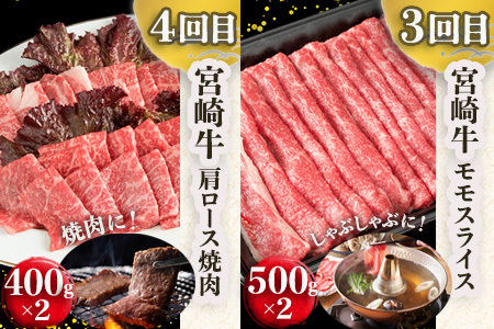 【定期便 6回】受賞歴多数!! ≪宮崎牛≫月に一度のお楽しみ定期便【総重量4.75Kg】【ステーキ・焼肉・すき焼き・しゃぶしゃぶ】