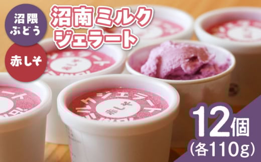 アイス 沼南ミルクジェラート 沼隈ぶどう＆赤しそ 各6個  食べ比べセット ぶどう 赤しそ ジェラート セット アイスクリーム デザート スイーツ ご当地 ニューベリーA フルーツ ゆかり グルメ お取り寄せ お土産 食べ比べ ス食後 冷凍 贈答 贈り物 濃厚 さっぱり ミルク 味わい 新鮮 果物 特産品 美味しい おいしい 贅沢 カップアイス 広島県福山市/甚ごろう [BAEC049]