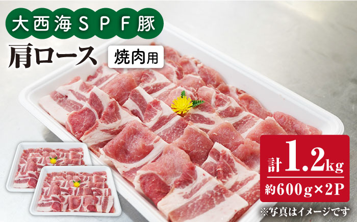 【今夜は焼肉パーティ♪】大西海SPF豚 肩ロース（焼肉用）計1.2kg（600g×2パック） 訳あり ＜大西海ファーム＞ [CEK035]