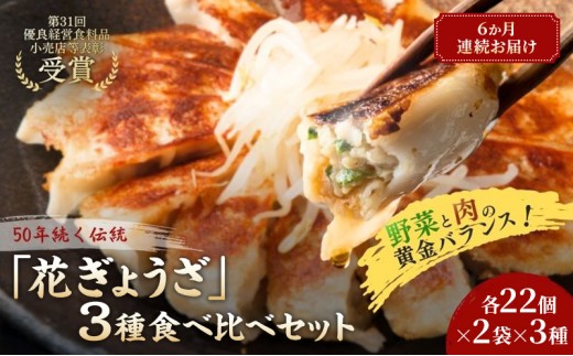 「花ぎょうざ」3種食べ比べセット 132個（各22個×2袋×3種）6か月連続お届け 餃子 冷凍餃子 冷凍ギョーザ 手作り餃子 ギョーザ セット 食べ比べ 点心 中華 中華料理 惣菜 簡単調理 加工食品 静岡県 森町