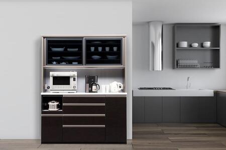 （ブラック木目）【開梱設置／受注製作】 ネオ キッチンボード 幅160cm 耐震 引き戸 食器棚 オープンボード 完成品 カップボード ダイニングボード 160幅 大川家具