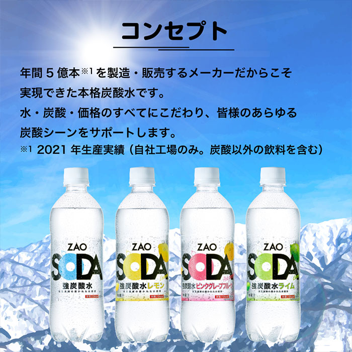 【定期便3回】ZAO SODA 強炭酸水 500ml×24本×3回 計72本 隔月配送[プレーン] FY24-260 プレーン(24本×3回)隔月