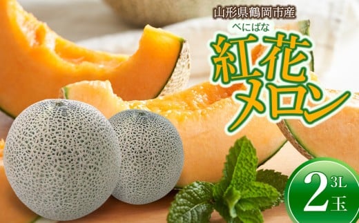 【令和8年産先行予約】 紅花メロン(赤肉)　3Lサイズ　2玉入り1箱　山形県鶴岡市産　小林ファーム