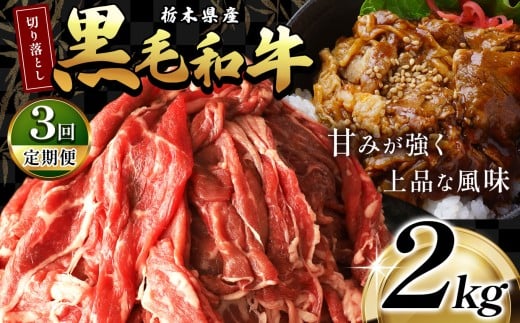 最高位賞を受賞！【定期便3回】栃木県産黒毛和牛切り落とし 2000g |定期便 3回 和牛切り落とし 黒毛和牛切り落とし 栃木県産黒毛和牛 すき焼き 牛丼 高級 ご褒美  ふるさと納税 送料無料 那珂川町 栃木県