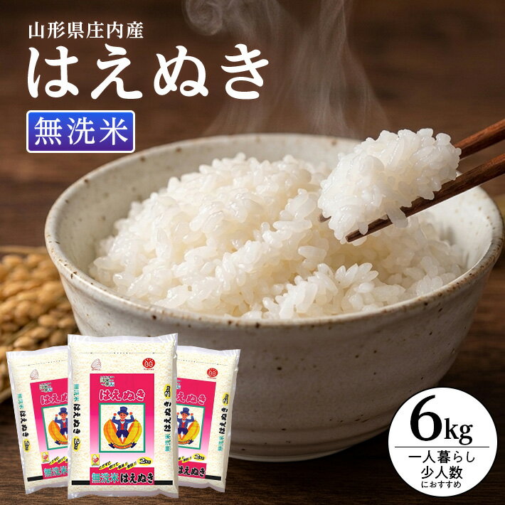 【ふるさと納税】無洗米 はえぬき 2kg×3袋 計6kg 山形県庄内産 令和7年産米 ご希望の時期頃お届け 庄内米 BG無洗米 精米 白米 ブランド米 東北 山形県 遊佐町 庄内地方 庄内平野 小分け 一人暮らし 少人数