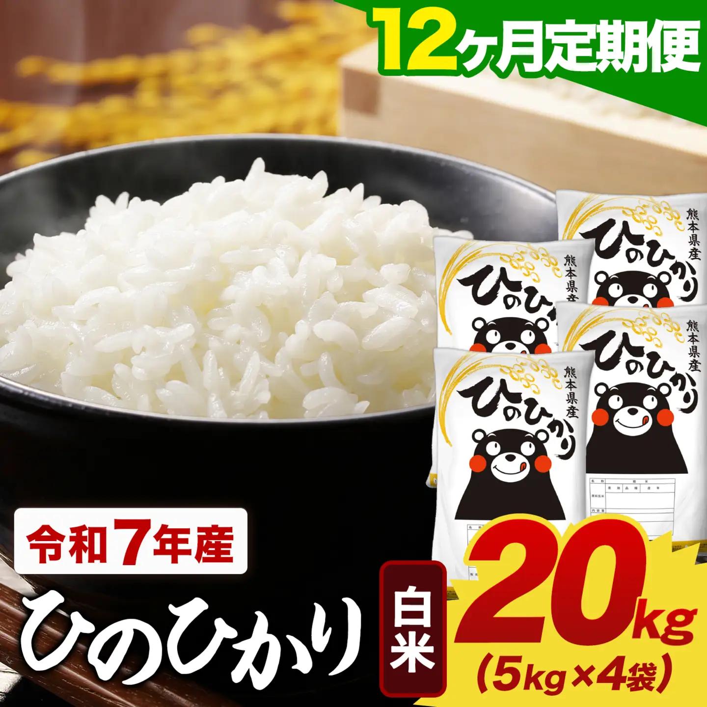 【12ヶ月定期便】令和7年産 白米 ひのひかり 定期便 20kg(5kg×4袋)《お申込み翌月から出荷》