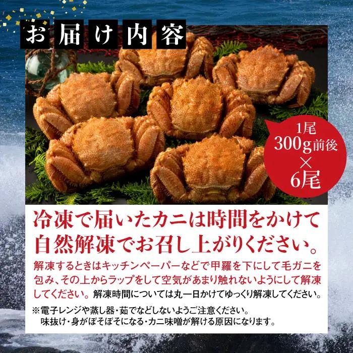 【北海道産】『冷凍』毛がに300g前後×6杯【急速冷凍】【52001502】