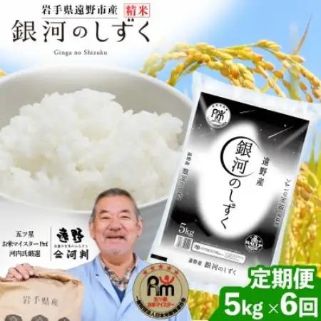 【毎月定期便】遠野産 銀河のしずく 精米  5kg 河判全6回【4081714】